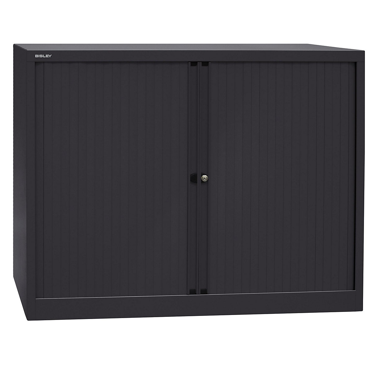 EURO roller shutter cupboard – BISLEY, width 1200 mm, 2 shelves, black-8