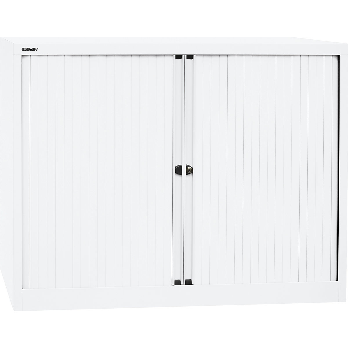 EURO roller shutter cupboard – BISLEY, width 1200 mm, 2 shelves, traffic white-4