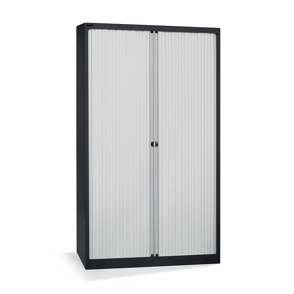 EURO roller shutter cupboard – BISLEY, width 1200 mm, 4 shelves, jet black / light grey-9