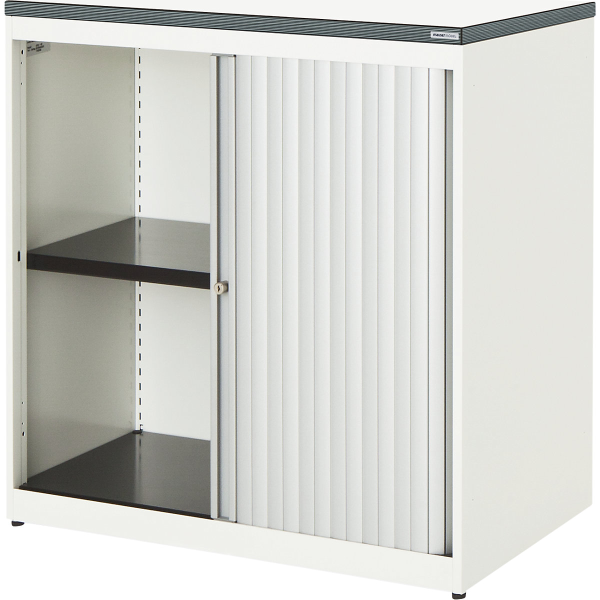 Horizontal roller shutter cupboard – mauser, HxWxD 830 x 800 x 432 mm, plastic panel, 1 shelf, pure white / aluminium colour / white-5