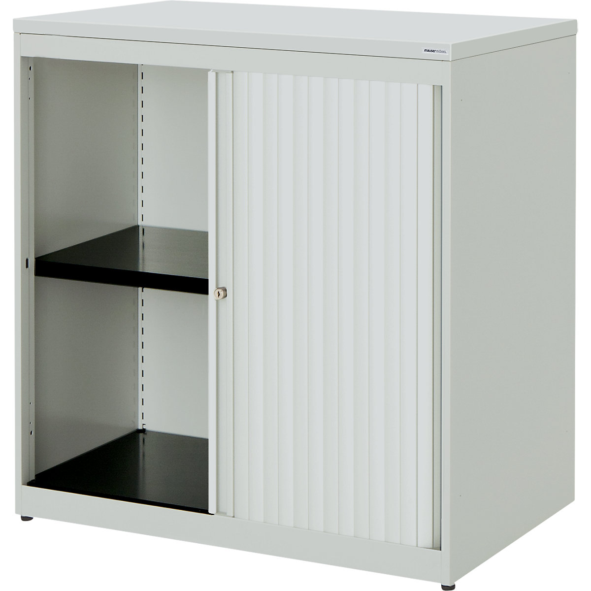 Horizontal roller shutter cupboard – mauser, HxWxD 830 x 800 x 432 mm, plastic panel, 1 shelf, light grey / light grey / light grey-4