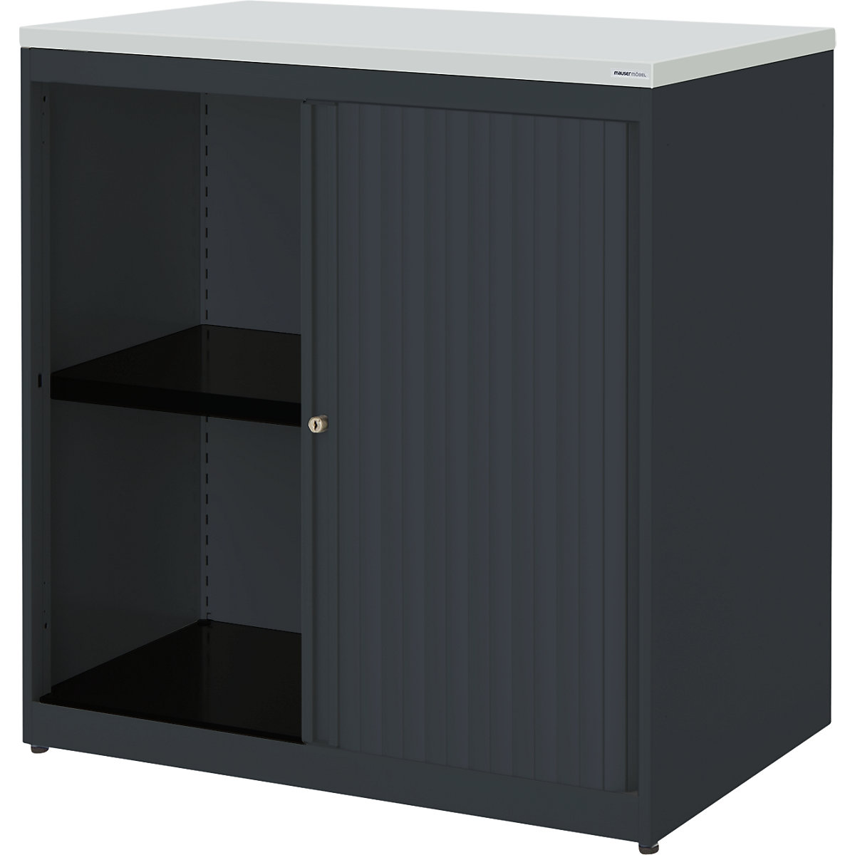 Horizontal roller shutter cupboard – mauser, HxWxD 830 x 800 x 432 mm, plastic panel, 1 shelf, charcoal / charcoal / light grey-2