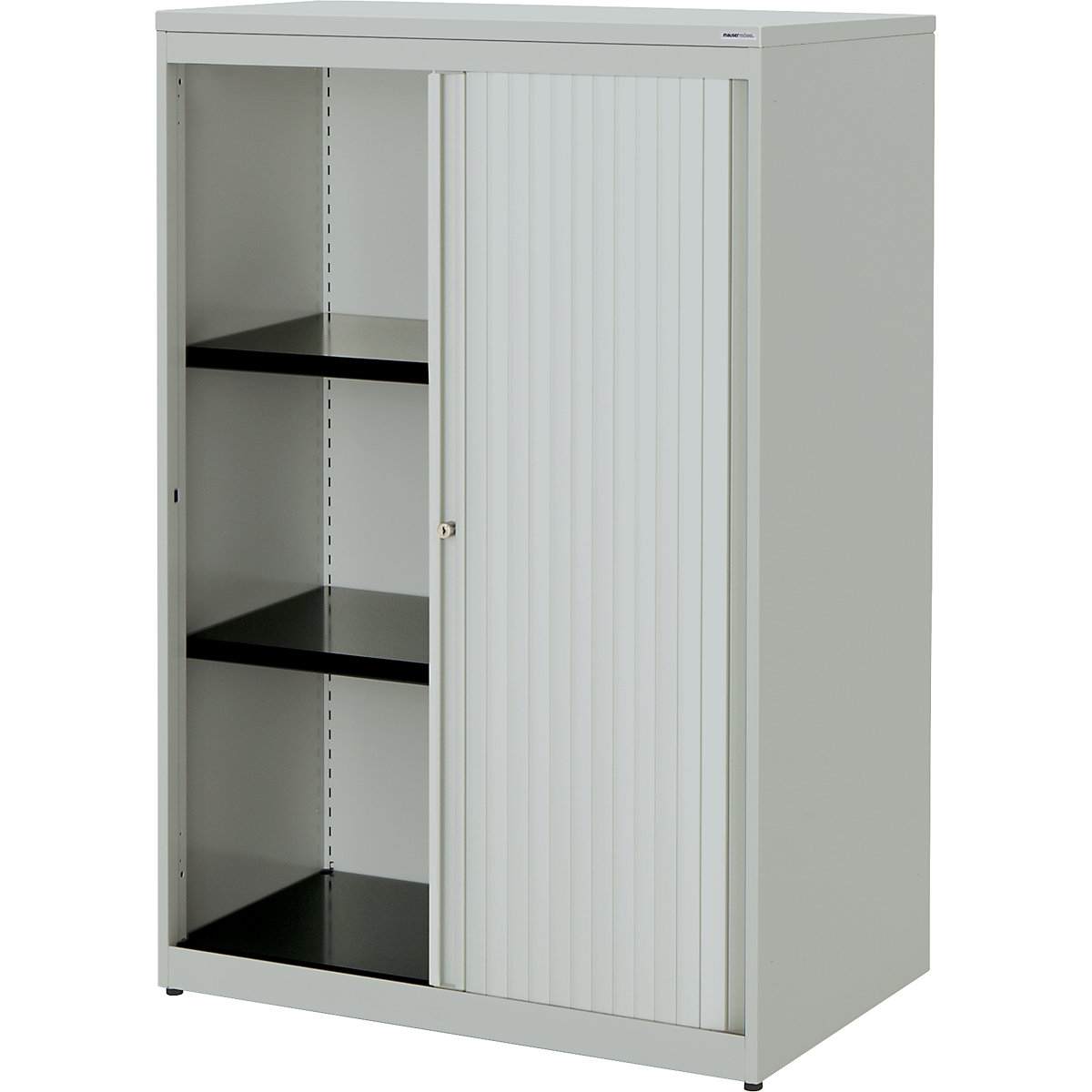 Horizontal roller shutter cupboard – mauser, HxWxD 1180 x 800 x 432 mm, plastic panel, 2 shelves, light grey / light grey / light grey-5