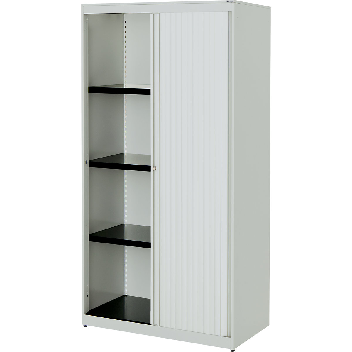Horizontal roller shutter cupboard – mauser, HxWxD 1516 x 800 x 432 mm, steel plate, 3 shelves, light grey / light grey / light grey-3