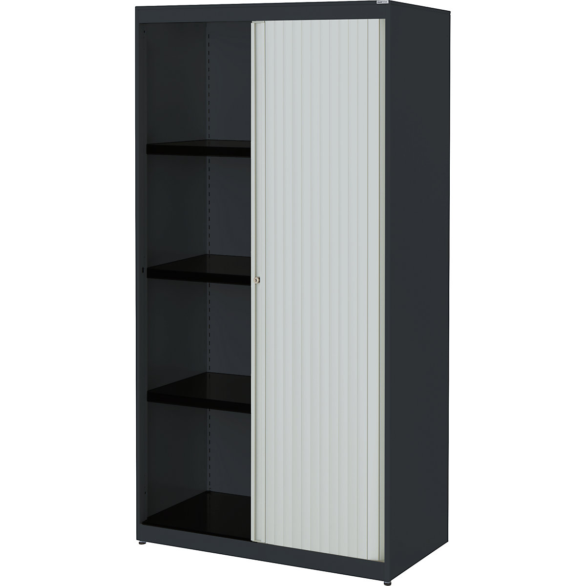 Horizontal roller shutter cupboard – mauser, HxWxD 1516 x 800 x 432 mm, steel plate, 3 shelves, charcoal / light grey / charcoal-4