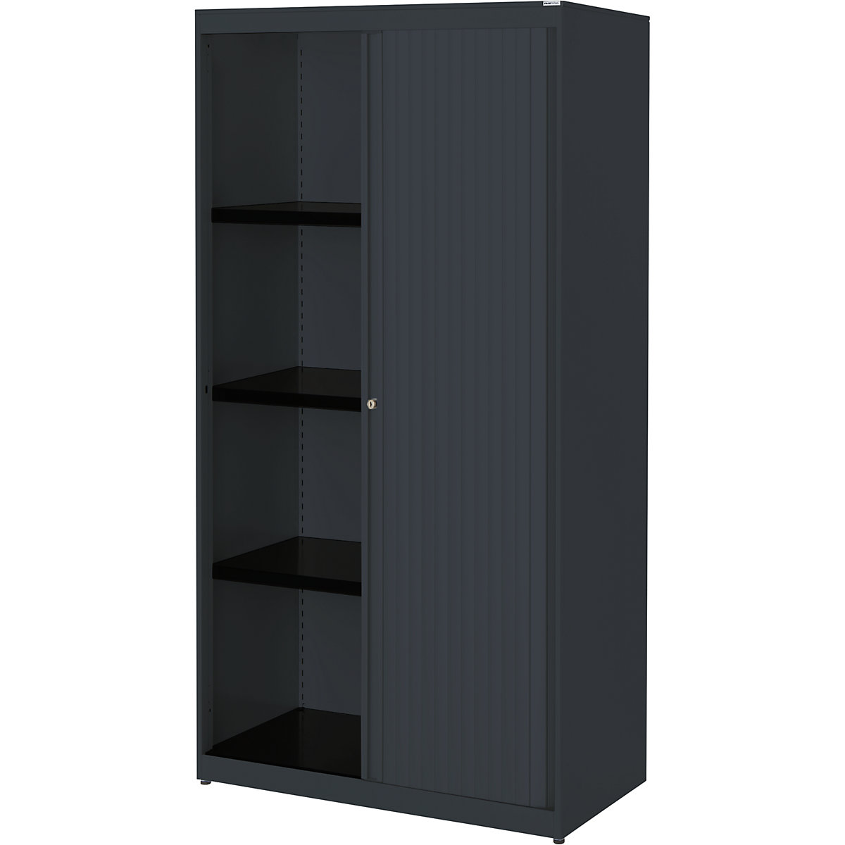 Horizontal roller shutter cupboard – mauser, HxWxD 1516 x 800 x 432 mm, steel plate, 3 shelves, charcoal / charcoal / charcoal-2
