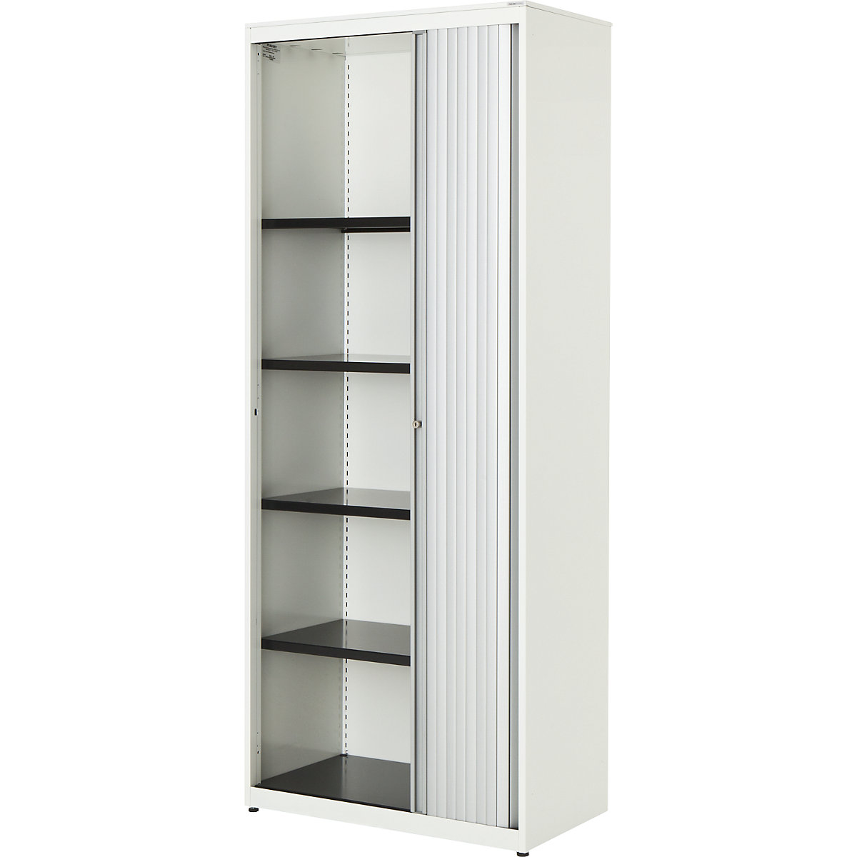 Horizontal roller shutter cupboard – mauser, HxWxD 1956 x 800 x 432 mm, steel plate, 4 shelves, pure white / aluminium colour / pure white-2