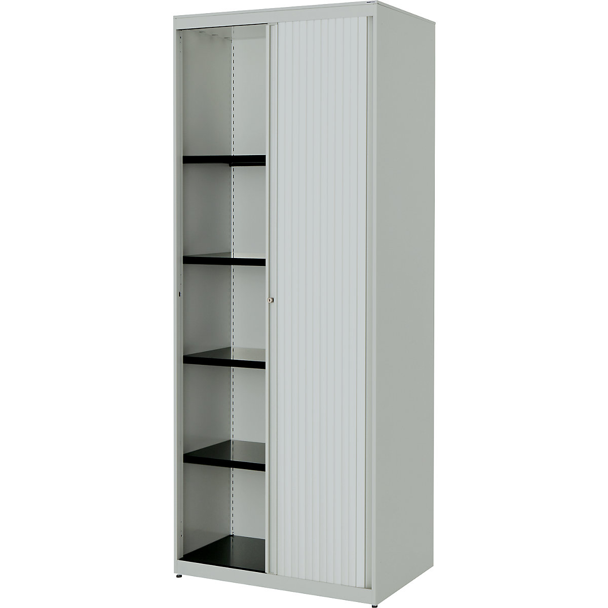 Horizontal roller shutter cupboard – mauser, HxWxD 1956 x 800 x 432 mm, steel plate, 4 shelves, light grey / light grey / light grey-4