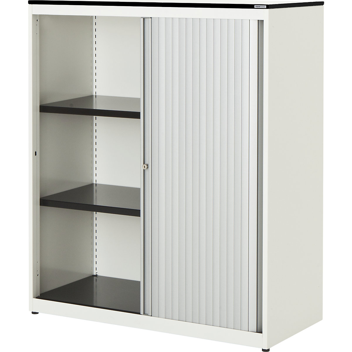 Horizontal roller shutter cupboard – mauser, HxWxD 1168 x 800 x 432 mm, solid core panel, 2 shelves, pure white / aluminium colour / white-2