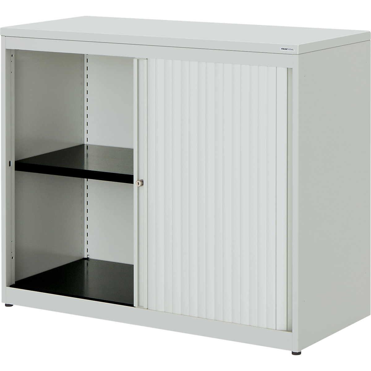 Horizontal roller shutter cupboard – mauser, HxWxD 830 x 1000 x 432 mm, plastic panel, 1 shelf, light grey / light grey / light grey-3