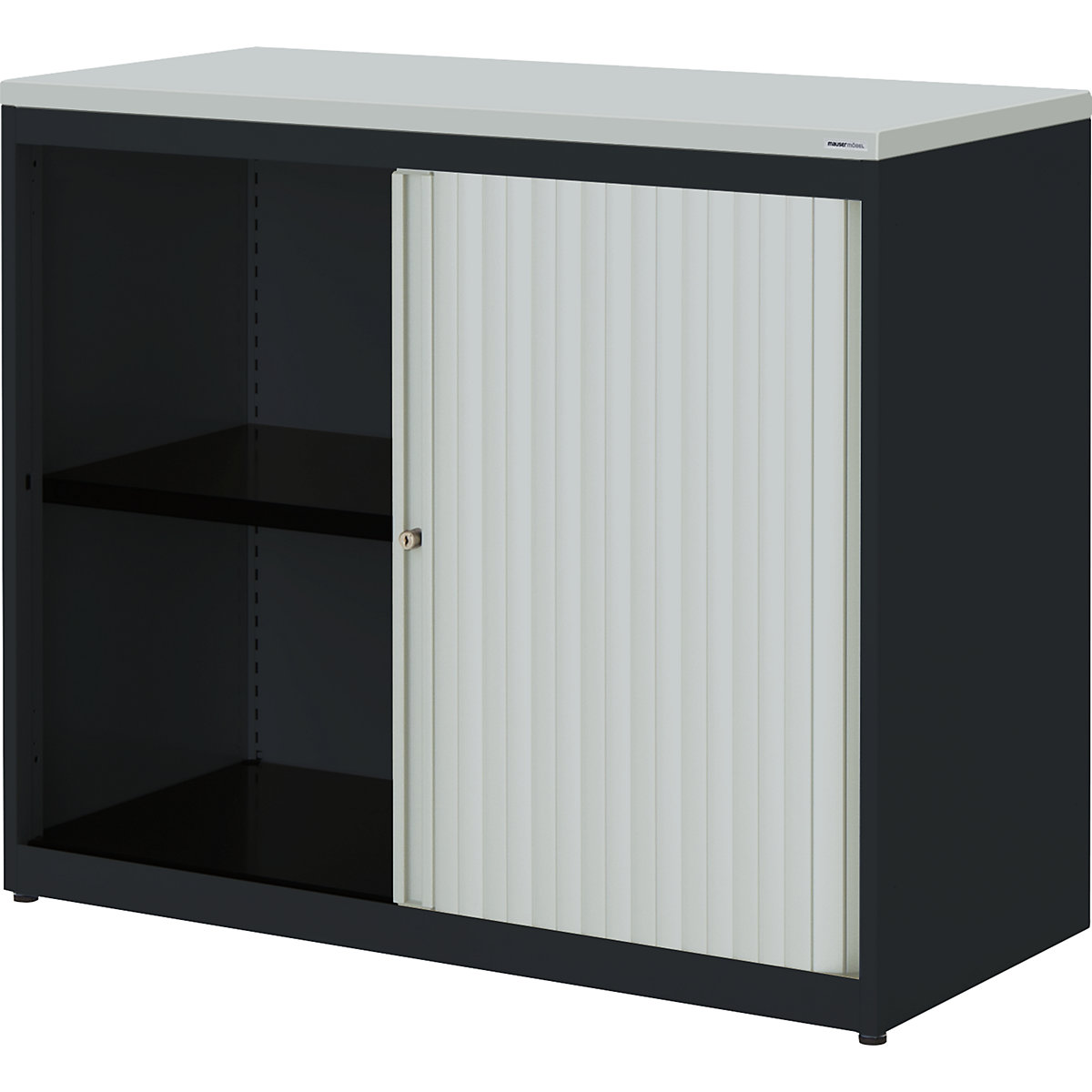 Horizontal roller shutter cupboard – mauser, HxWxD 830 x 1000 x 432 mm, plastic panel, 1 shelf, charcoal / light grey / light grey-2
