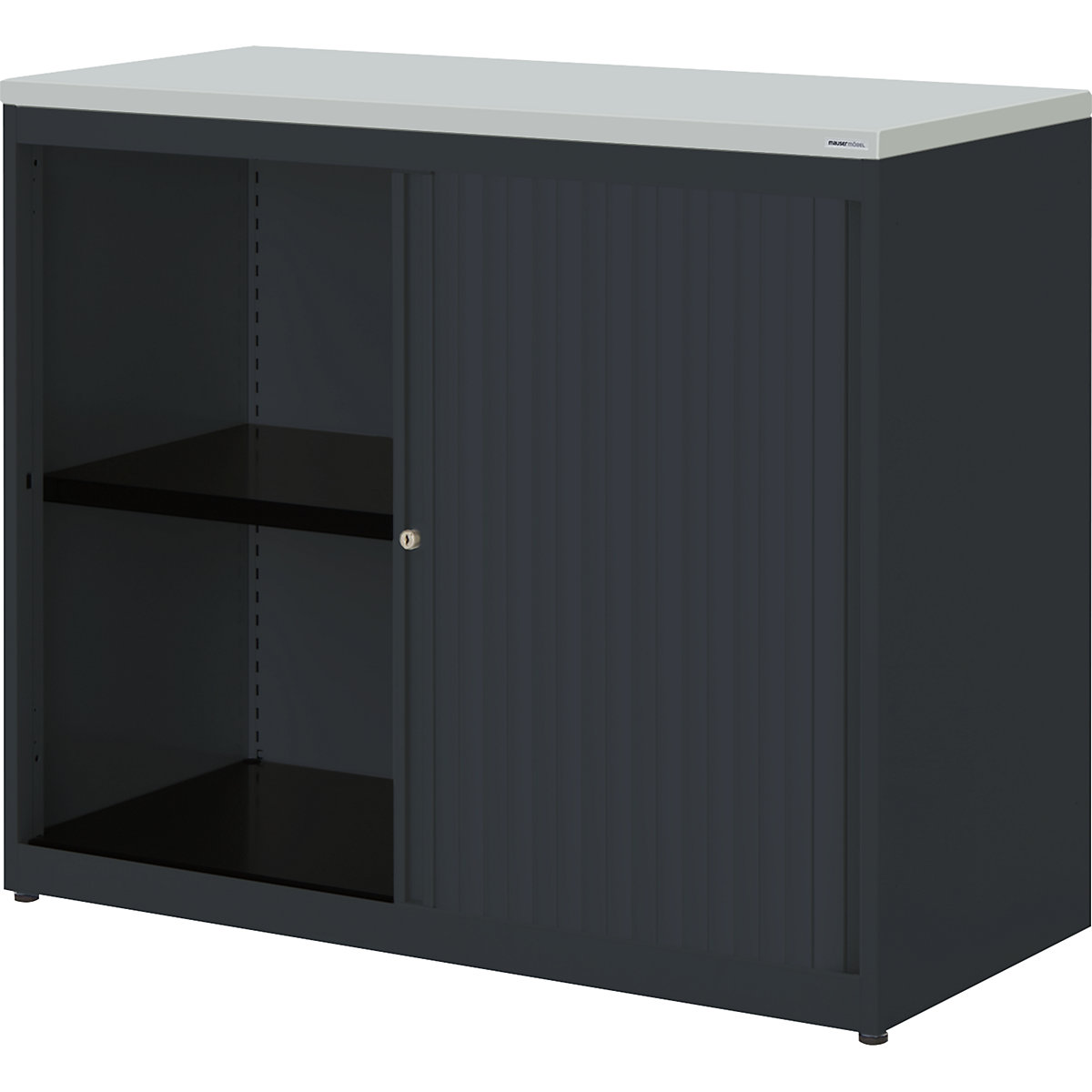 Horizontal roller shutter cupboard – mauser, HxWxD 830 x 1000 x 432 mm, plastic panel, 1 shelf, charcoal / charcoal / light grey-5