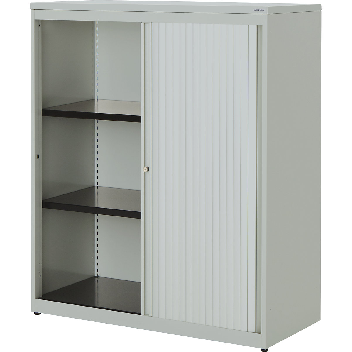 Horizontal roller shutter cupboard – mauser, HxWxD 1180 x 1000 x 432 mm, plastic panel, 2 shelves, light grey / light grey / light grey-3
