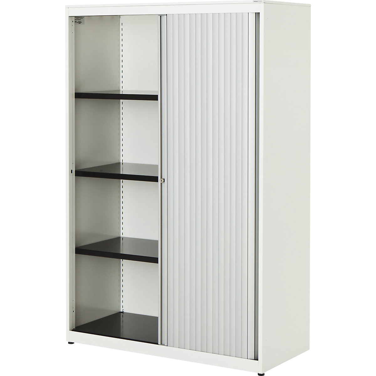 Horizontal roller shutter cupboard – mauser, HxWxD 1516 x 1000 x 432 mm, steel plate, 3 shelves, pure white / aluminium colour / pure white-3