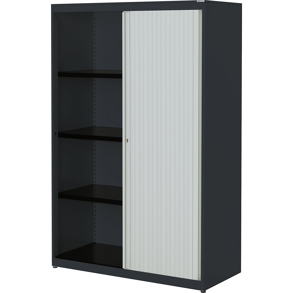 Horizontal roller shutter cupboard – mauser, HxWxD 1516 x 1000 x 432 mm, steel plate, 3 shelves, charcoal / light grey / charcoal-4