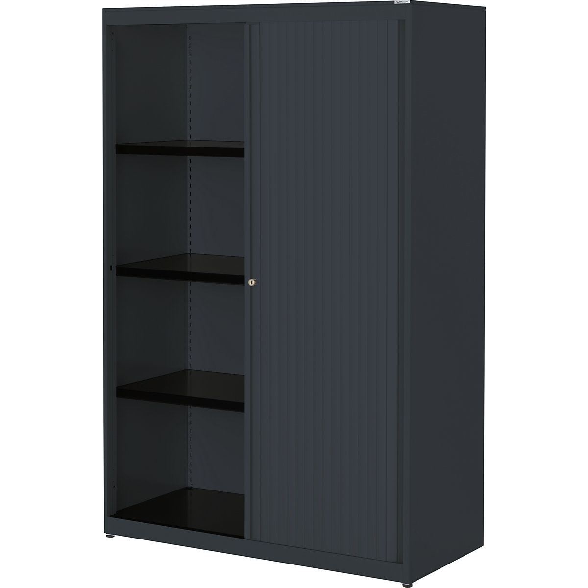 Horizontal roller shutter cupboard – mauser, HxWxD 1516 x 1000 x 432 mm, steel plate, 3 shelves, charcoal / charcoal / charcoal-2