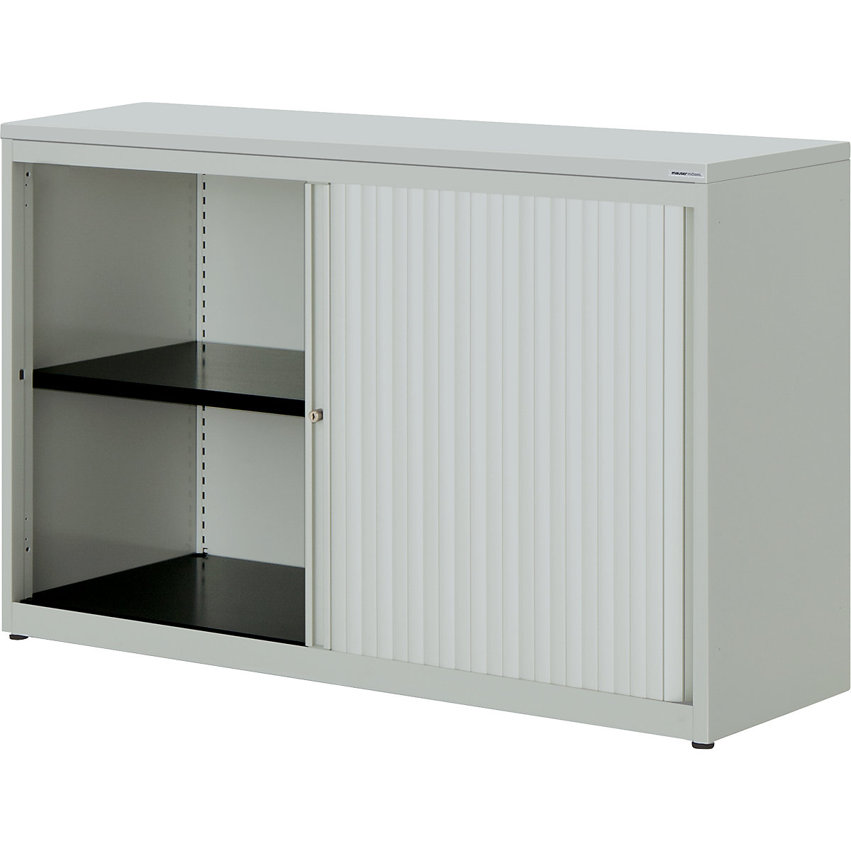 Horizontal roller shutter cupboard – mauser, HxWxD 830 x 1200 x 432 mm, plastic panel, 1 shelf, light grey / light grey / light grey-4