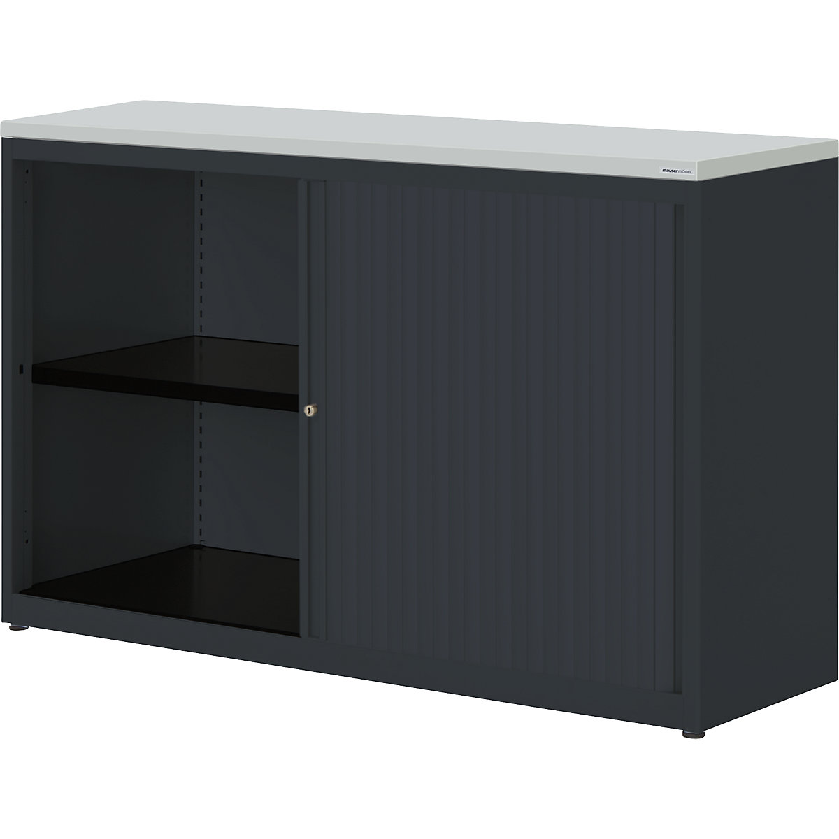 Horizontal roller shutter cupboard – mauser, HxWxD 830 x 1200 x 432 mm, plastic panel, 1 shelf, charcoal / charcoal / light grey-3