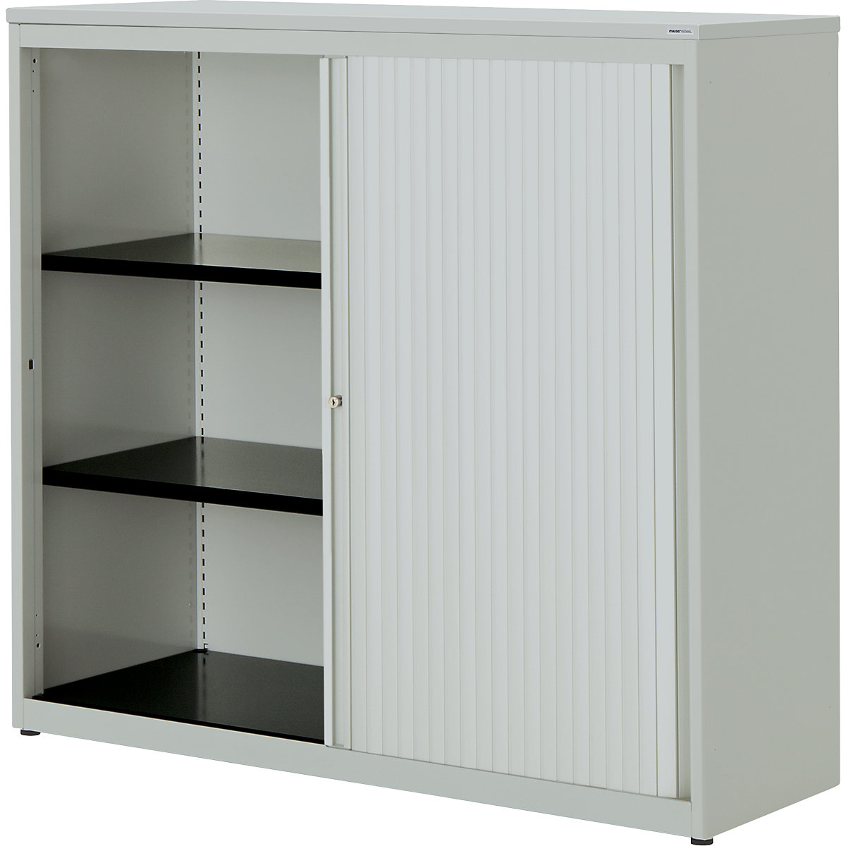 Horizontal roller shutter cupboard – mauser, HxWxD 1180 x 1200 x 432 mm, plastic panel, 2 shelves, light grey / light grey / light grey-3