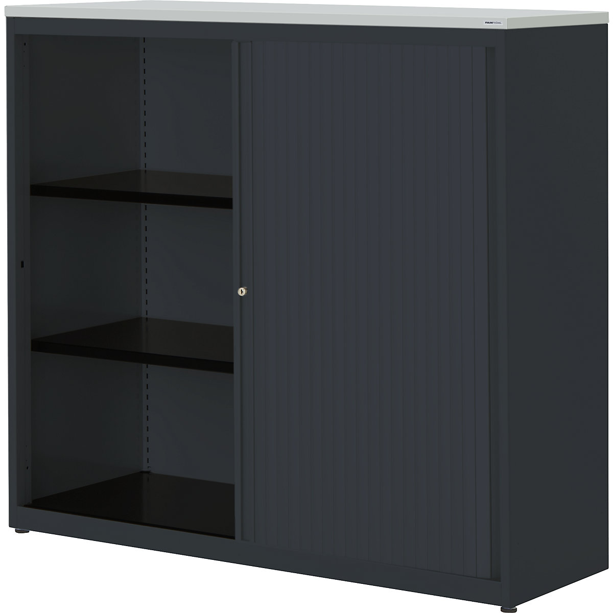 Horizontal roller shutter cupboard – mauser, HxWxD 1180 x 1200 x 432 mm, plastic panel, 2 shelves, charcoal / charcoal / light grey-2