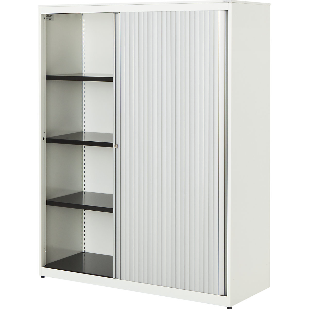 Horizontal roller shutter cupboard – mauser, HxWxD 1516 x 1200 x 432 mm, steel plate, 3 shelves, pure white / aluminium colour / pure white-4