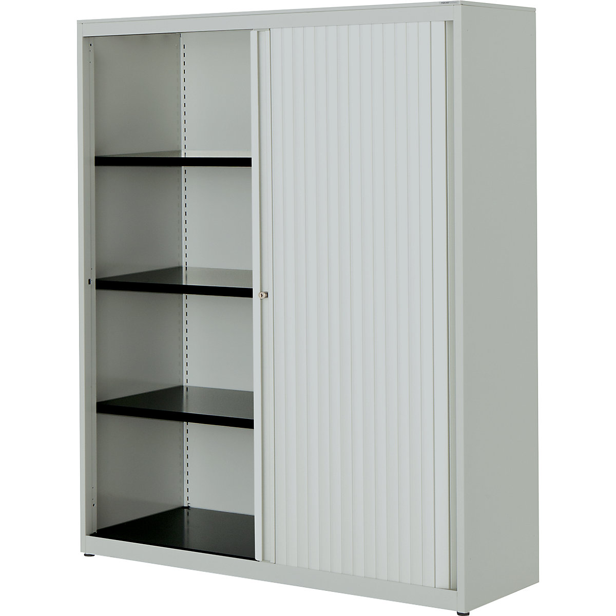 Horizontal roller shutter cupboard – mauser, HxWxD 1516 x 1200 x 432 mm, steel plate, 3 shelves, light grey / light grey / light grey-2