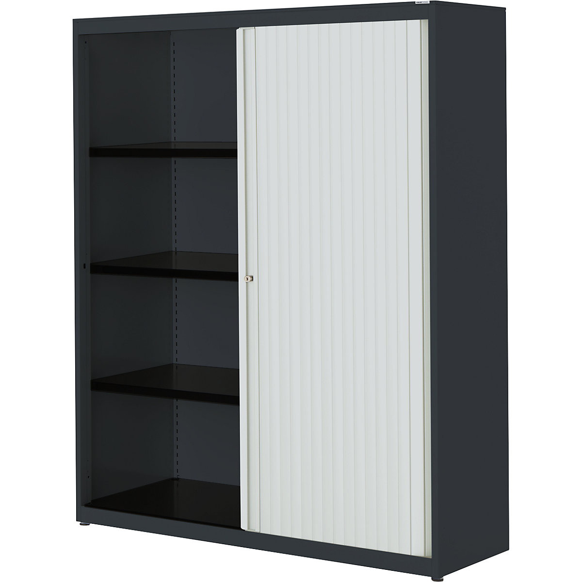 Horizontal roller shutter cupboard – mauser, HxWxD 1516 x 1200 x 432 mm, steel plate, 3 shelves, charcoal / light grey / charcoal-3