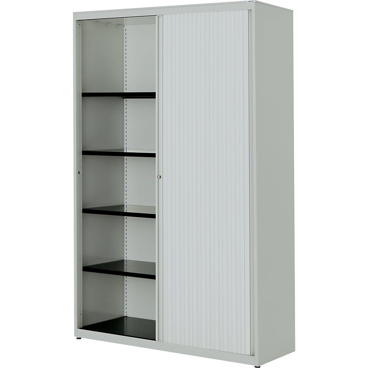 Horizontal roller shutter cupboard – mauser, HxWxD 1956 x 1200 x 432 mm, steel plate, 4 shelves, light grey / light grey / light grey-3