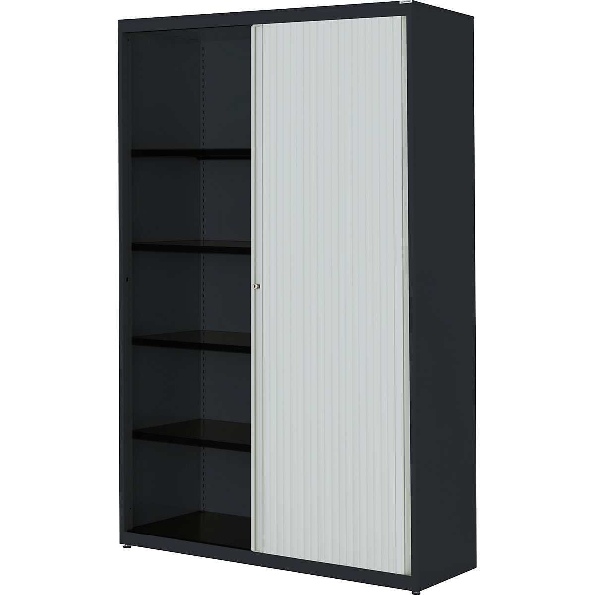 Horizontal roller shutter cupboard – mauser, HxWxD 1956 x 1200 x 432 mm, steel plate, 4 shelves, charcoal / light grey / charcoal-2