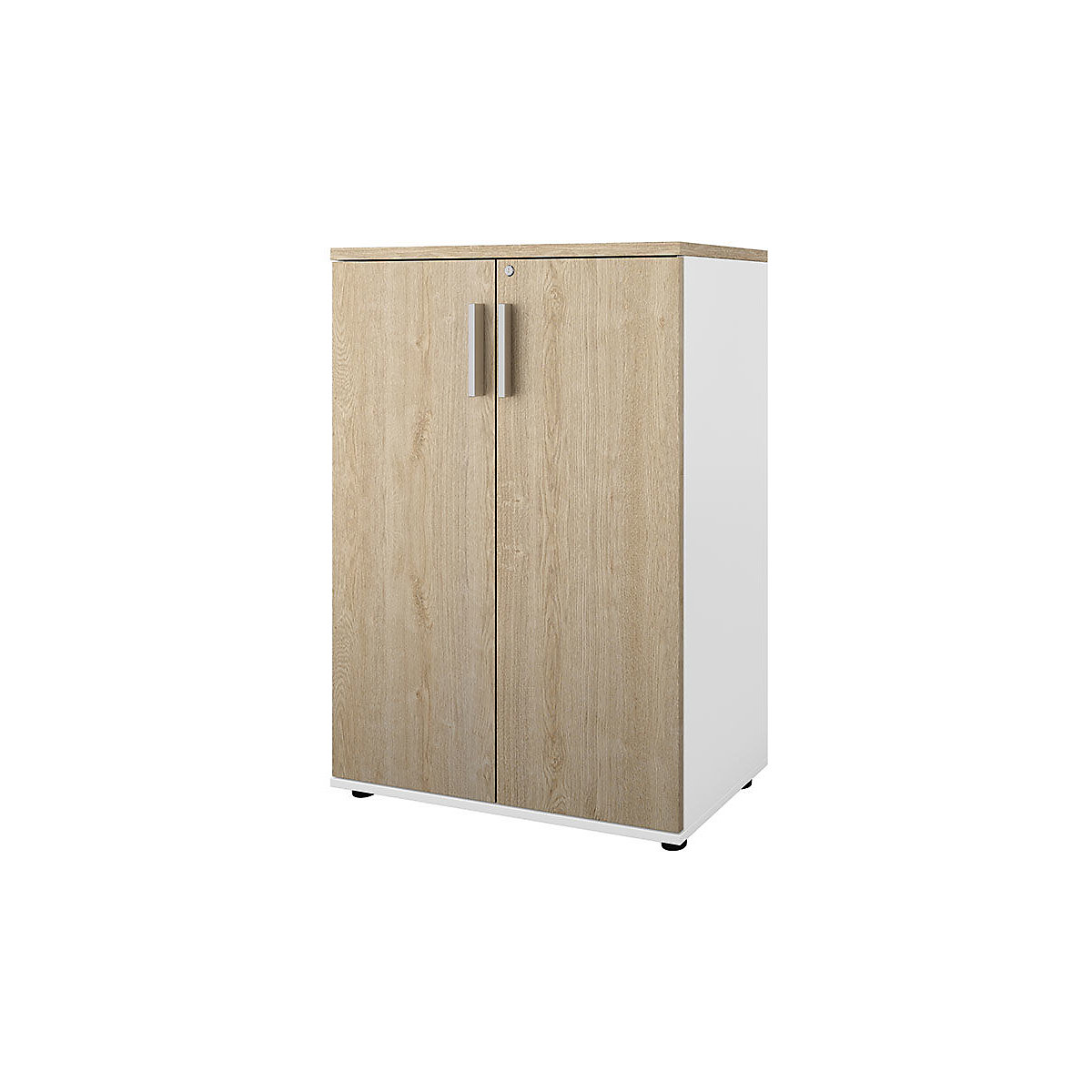 Portland cupboard, WxD 800 x 420 mm, H 1138 mm, door height 1060 mm, brushed white / oak-3