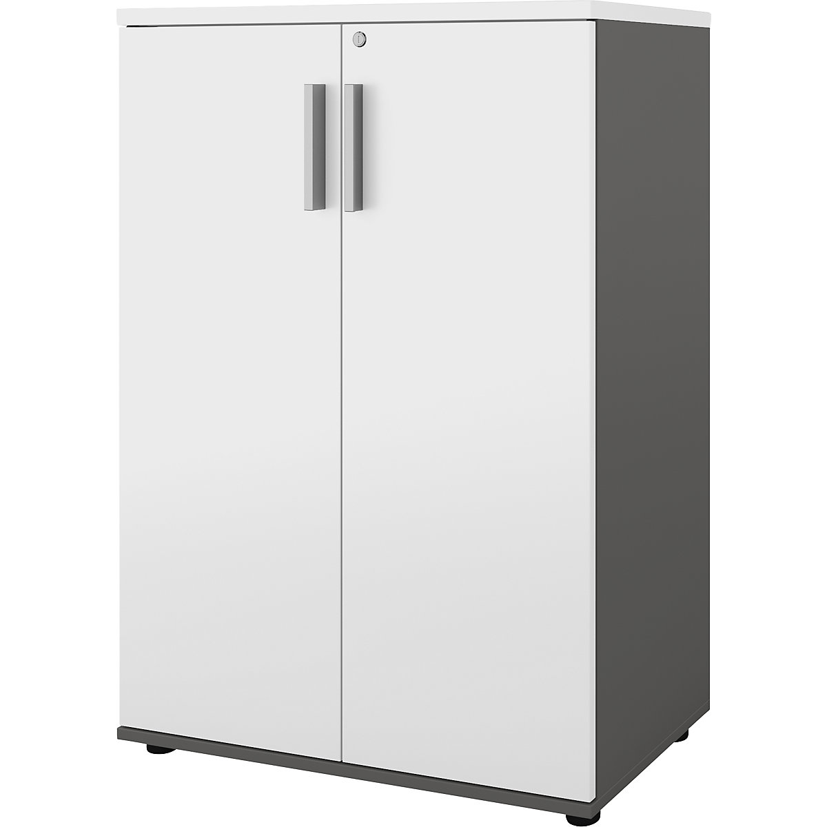 Portland cupboard, WxD 800 x 420 mm, H 1138 mm, door height 1060 mm, dark grey / brushed white-1