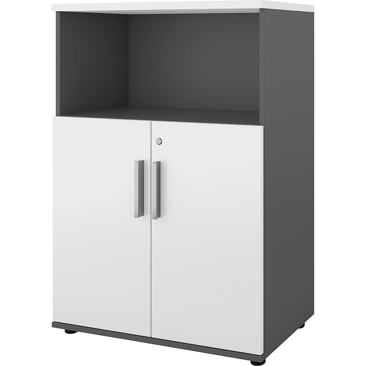 Portland cupboard, WxD 800 x 420 mm, H 1138 mm, door height 700 mm, dark grey / brushed white-1