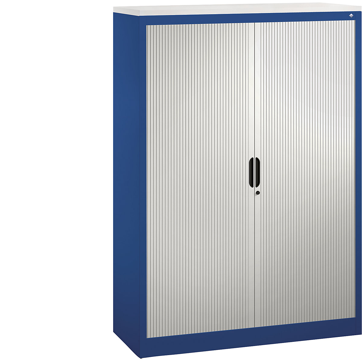 Roller shutter cupboard with horizontal shutter – C+P, HxWxD 1660 x 1200 x 420 mm, 3 shelves, 4 file heights, gentian blue / light grey-3