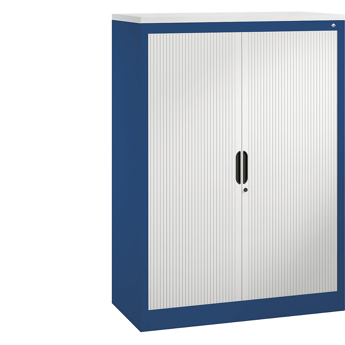 Roller shutter cupboard with horizontal shutter – C+P, HxWxD 1345 x 1000 x 420 mm, 3 shelves, 3.5 file heights, gentian blue / light grey-3