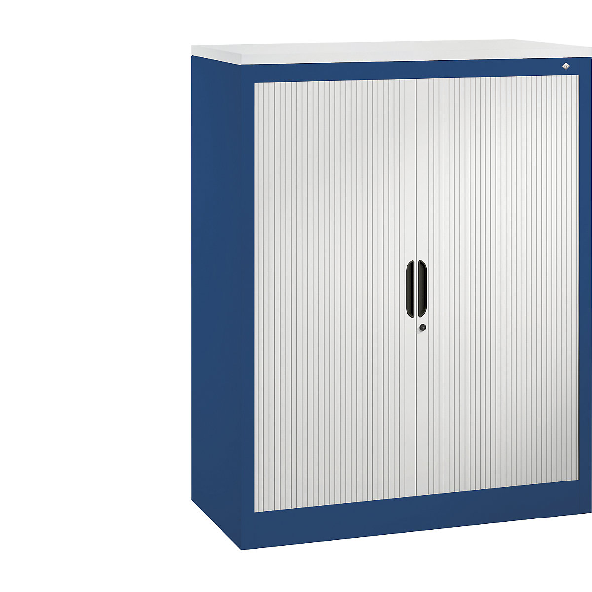 Roller shutter cupboard with horizontal shutter – C+P, HxWxD 1230 x 1000 x 420 mm, 2 shelves, 3 file heights, gentian blue / light grey-3