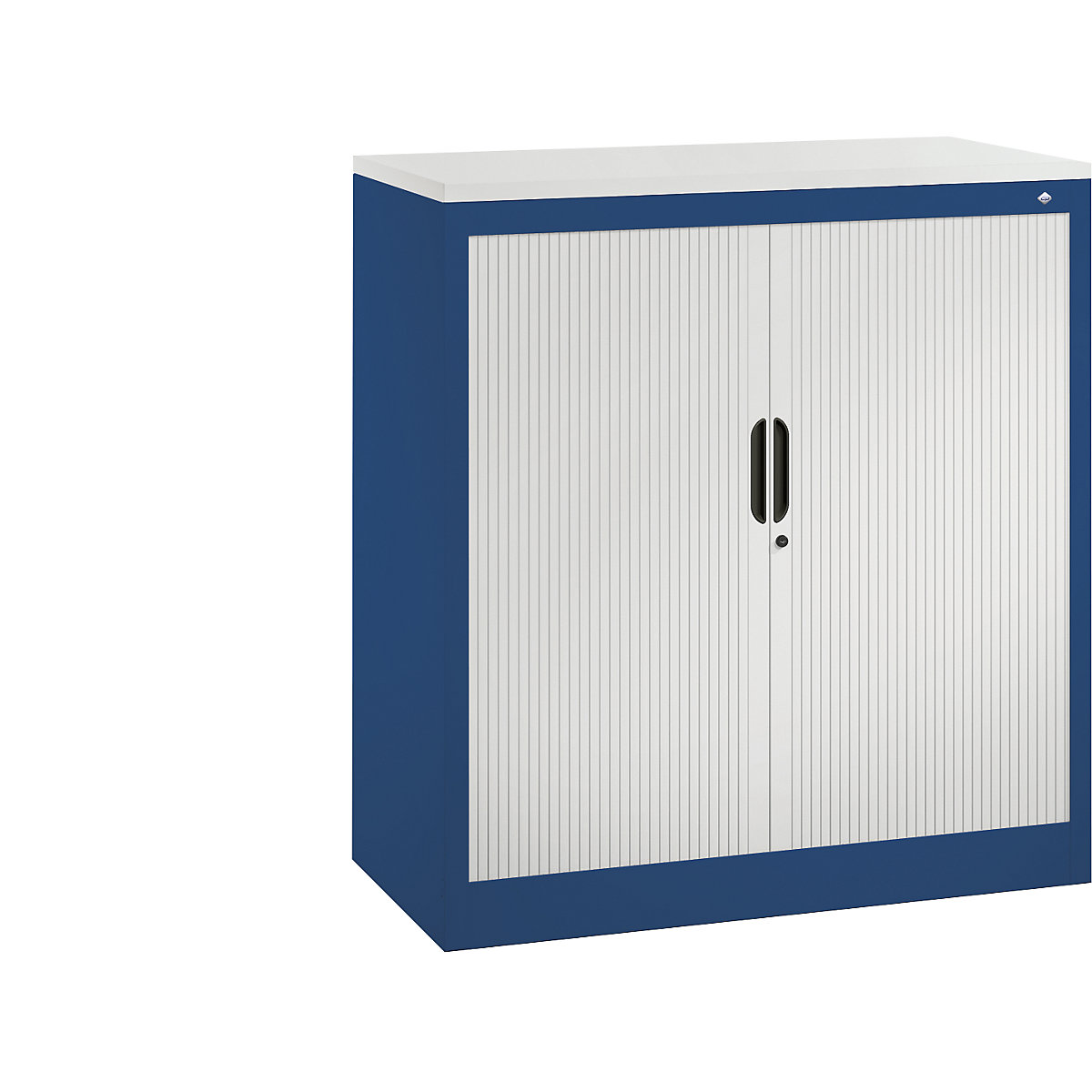 Roller shutter cupboard with horizontal shutter – C+P, HxWxD 1030 x 1000 x 420 mm, 2 shelves, 2.5 file heights, gentian blue / light grey-4
