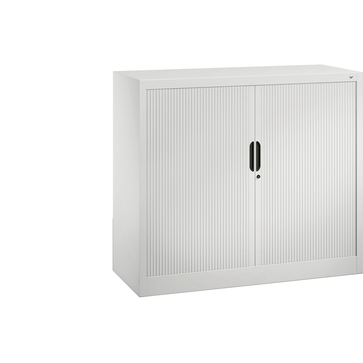 Roller shutter cupboard with horizontal shutter – C+P, HxWxD 1030 x 1200 x 420 mm, 2 shelves, 2.5 file heights, traffic white-5