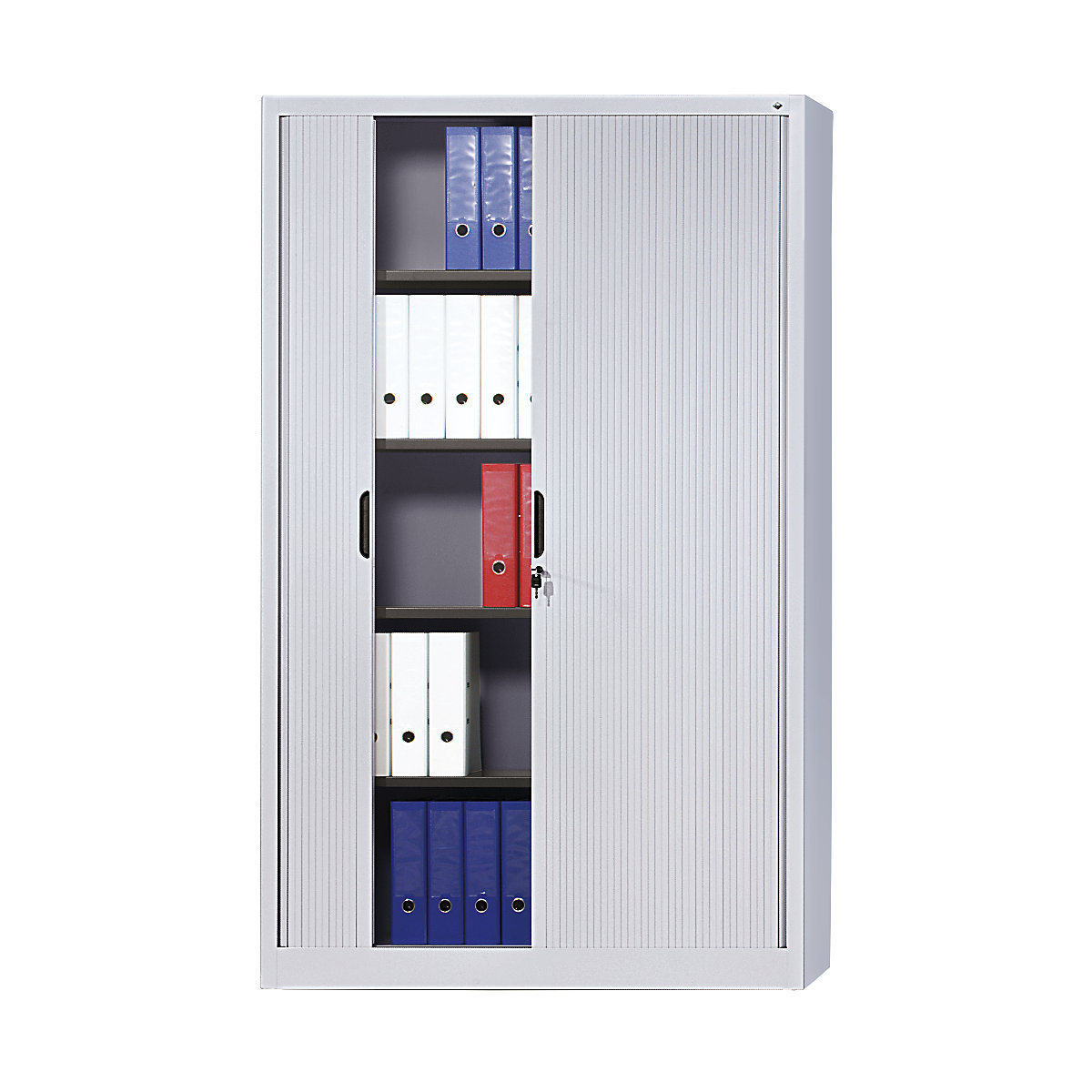 Roller shutter cupboard with horizontal shutter – C+P, HxWxD 1980 x 1200 x 420 mm, 4 shelves, 5 file heights, white aluminium-3