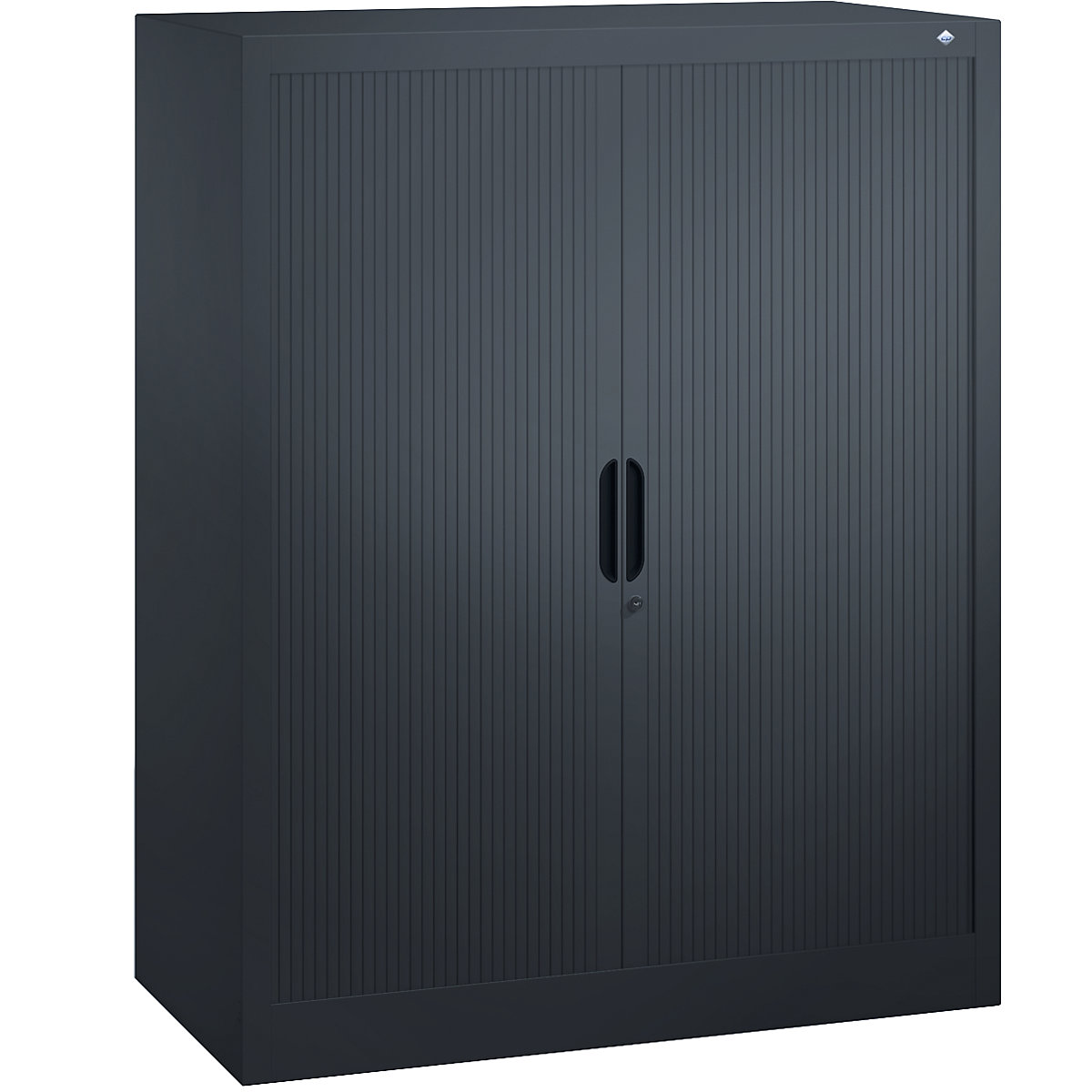 Roller shutter cupboard with horizontal shutter – C+P, HxWxD 1230 x 1000 x 420 mm, 2 shelves, 3 file heights, black grey-6