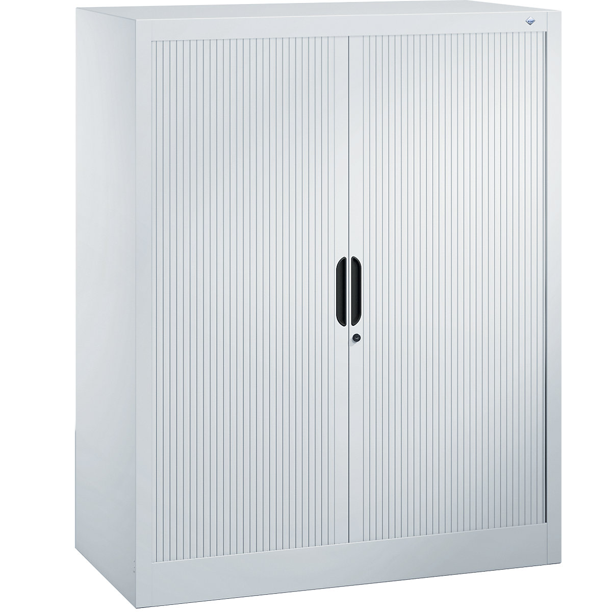 Roller shutter cupboard with horizontal shutter – C+P, HxWxD 1230 x 1000 x 420 mm, 2 shelves, 3 file heights, white aluminium-4