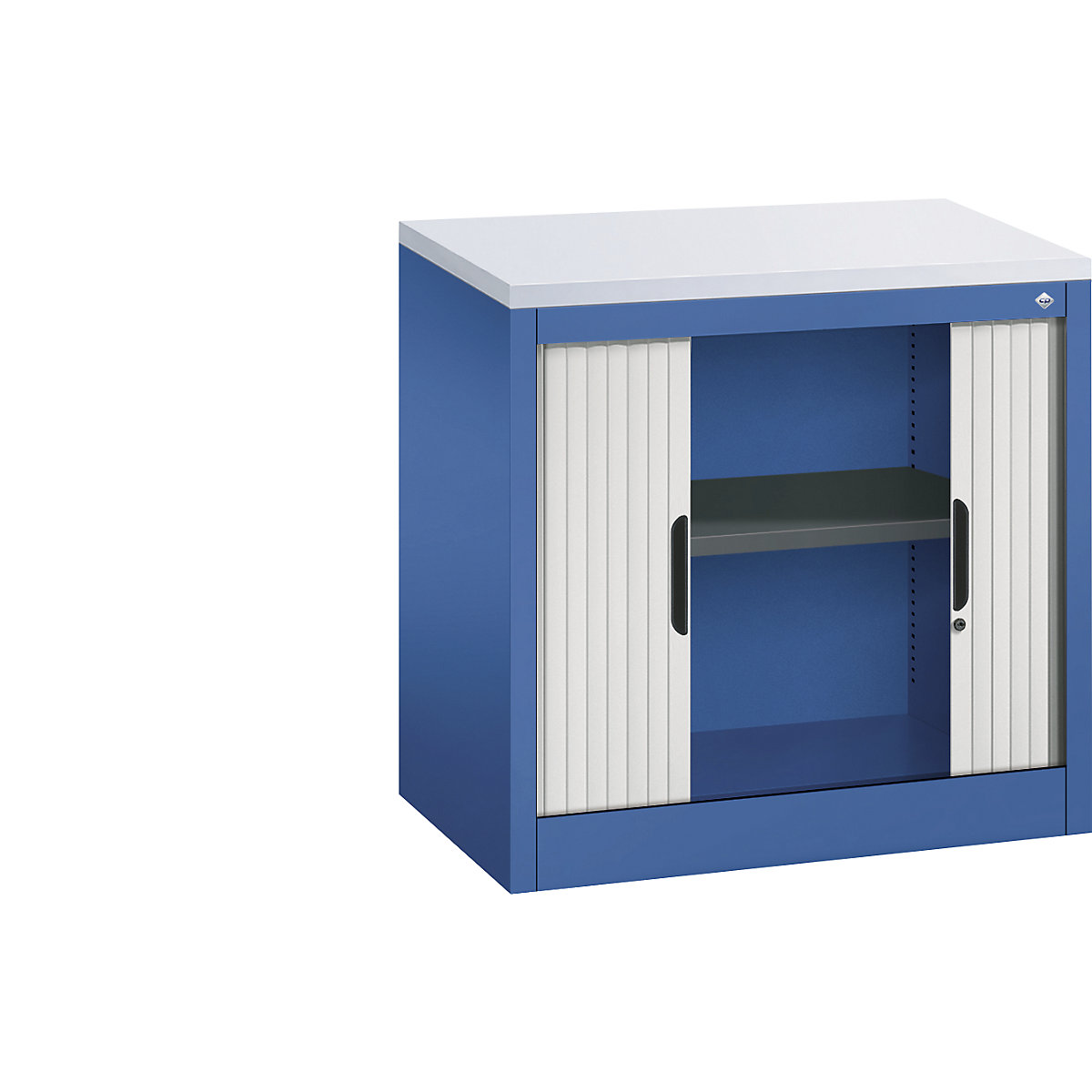 Roller shutter cupboard with horizontal shutter – C+P, HxWxD 720 x 800 x 420 mm, 1 shelf, 1.5 file heights, gentian blue / light grey-4
