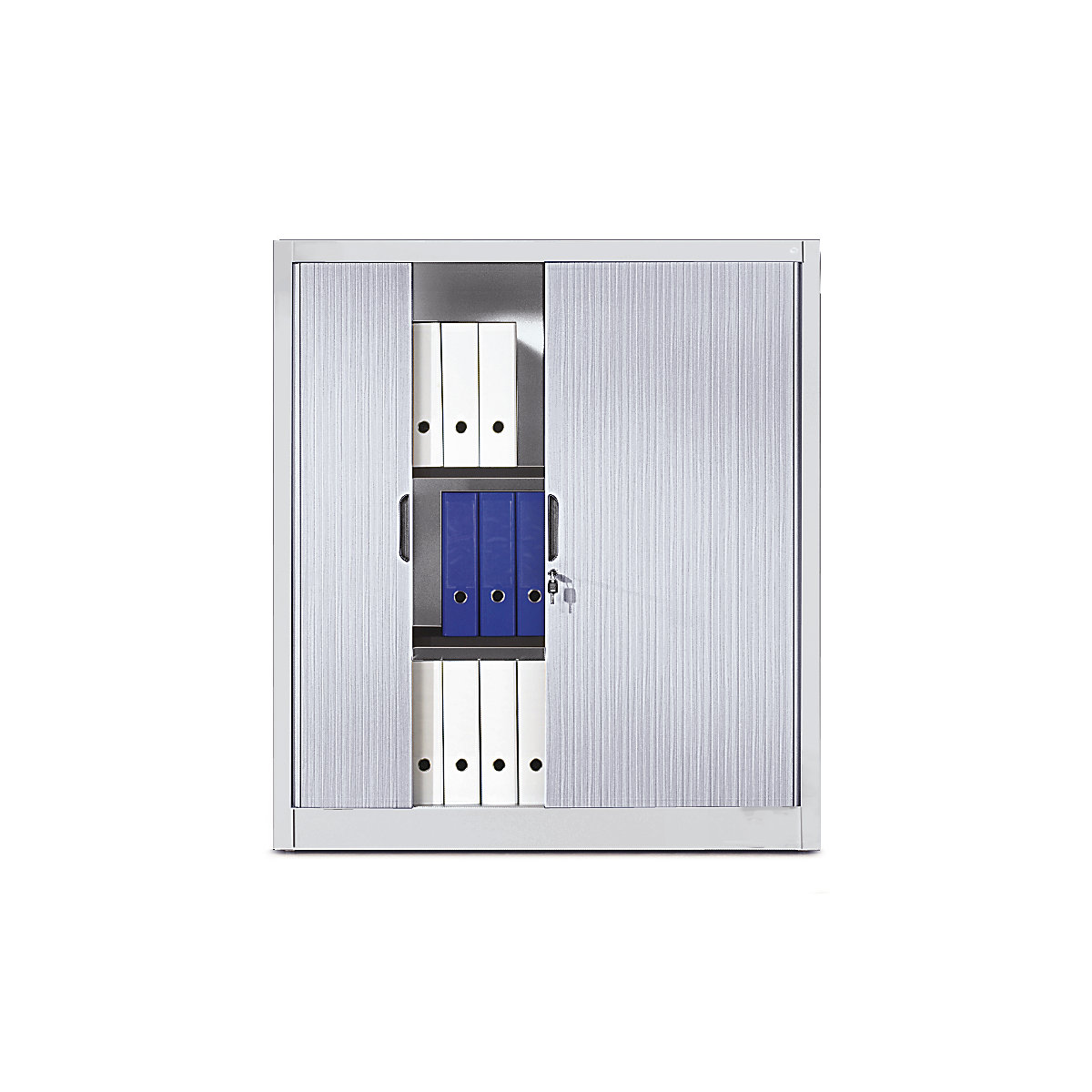 Roller shutter cupboard with horizontal shutter – C+P, HxWxD 1345 x 1200 x 420 mm, 3 shelves, 3.5 file heights, white aluminium-6