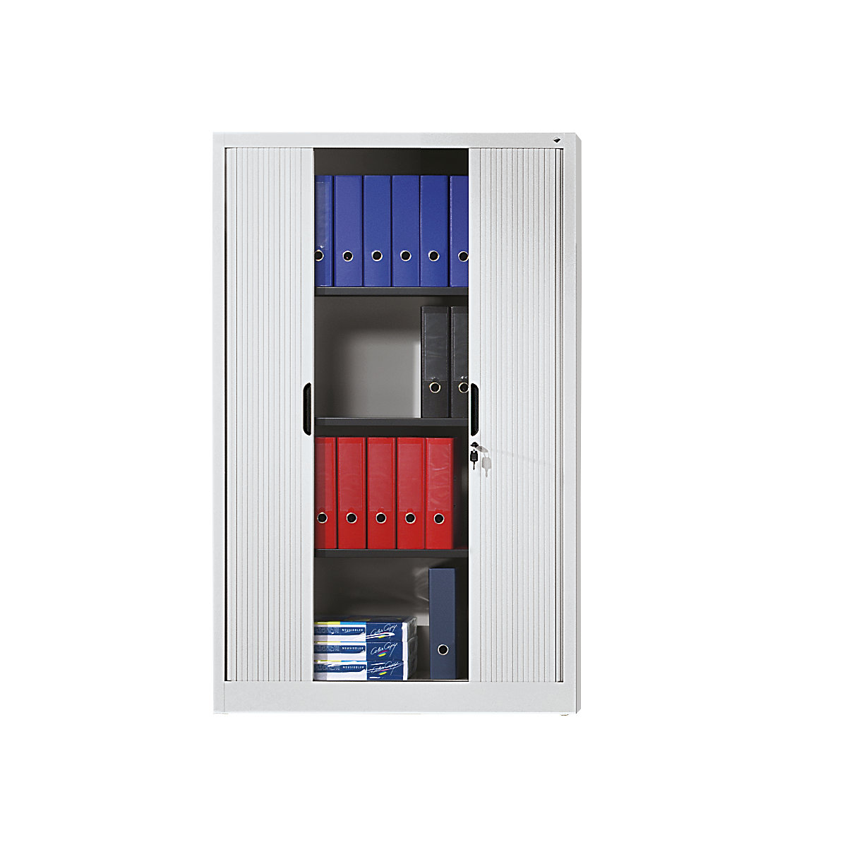 Roller shutter cupboard with horizontal shutter – C+P, HxWxD 1980 x 800 x 420 mm, 4 shelves, 5 file heights, light grey-4