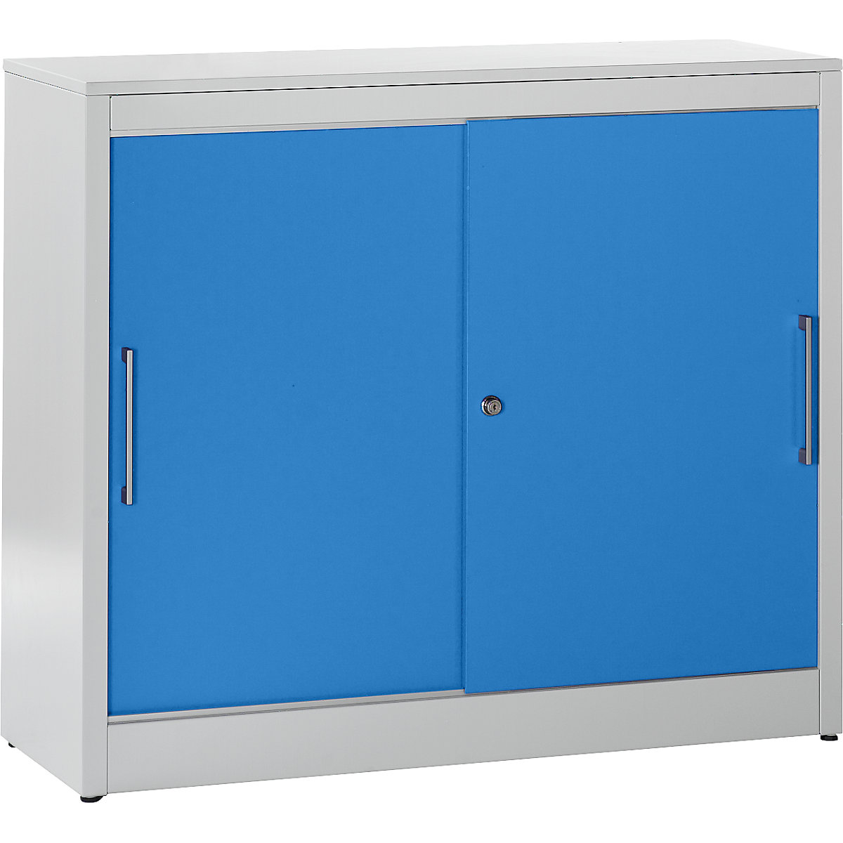 Sliding door cupboard – mauser, sideboard with 2 shelves, HxWxD 1040 x 1200 x 420 mm, light grey / light blue-11
