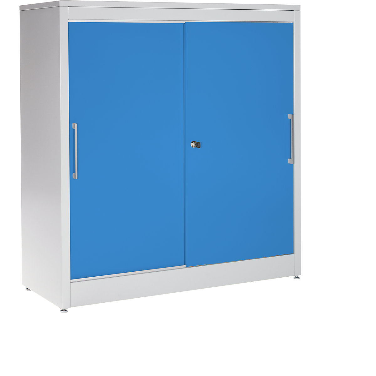 Sliding door cupboard – mauser, sideboard with 2 shelves, HxWxD 1240 x 1200 x 420 mm, light grey / light blue-8
