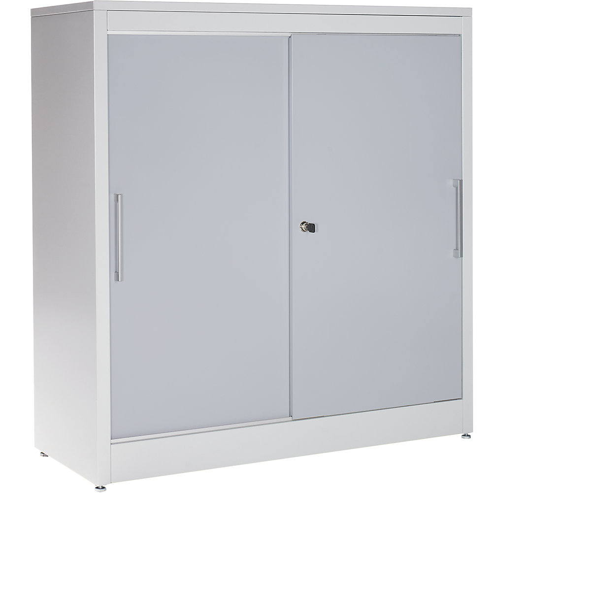Sliding door cupboard – mauser, sideboard with 2 shelves, HxWxD 1240 x 1200 x 420 mm, light grey / white aluminium-5