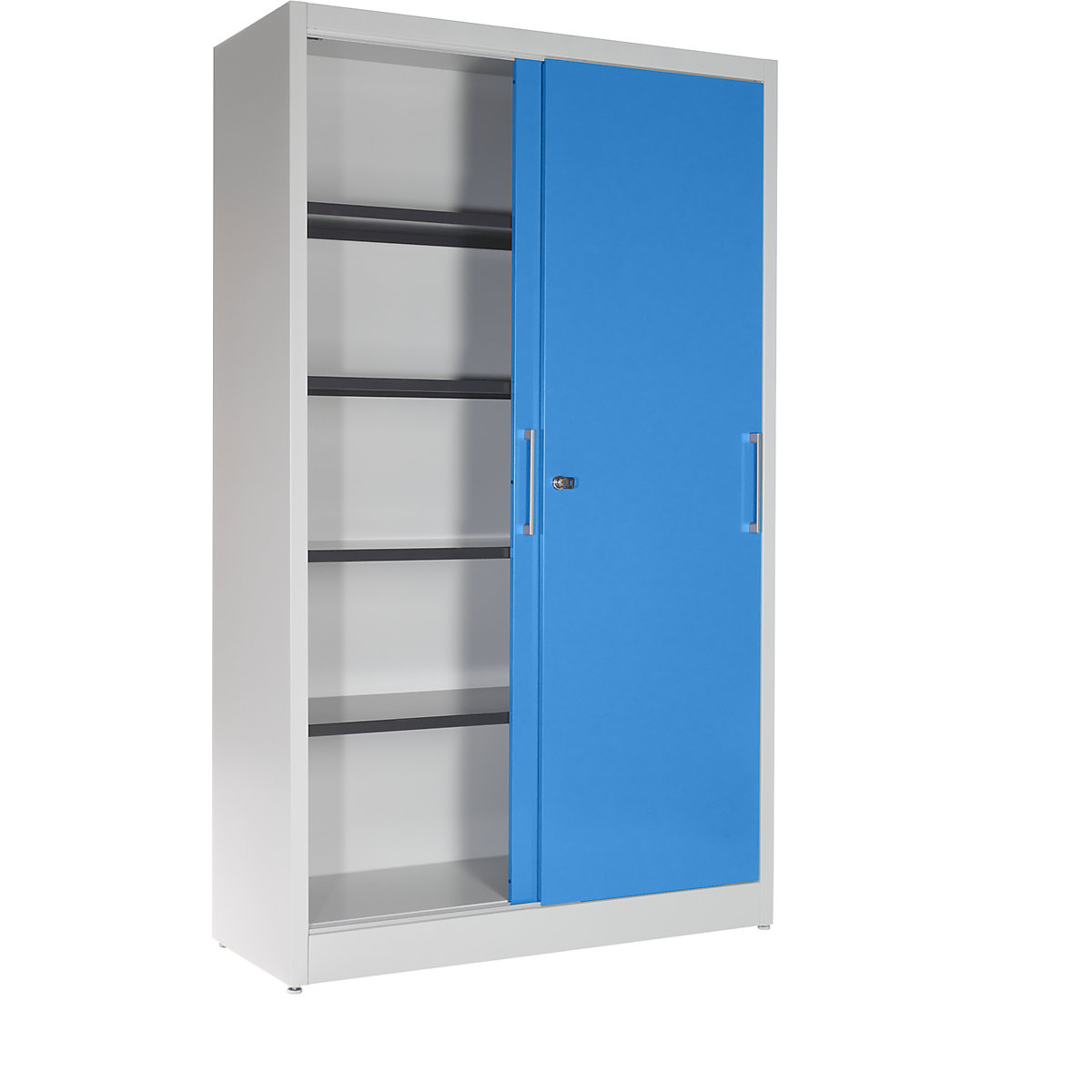 Sliding door cupboard – mauser, with 4 shelves, HxWxD 1965 x 1200 x 420 mm, light grey / light blue-7