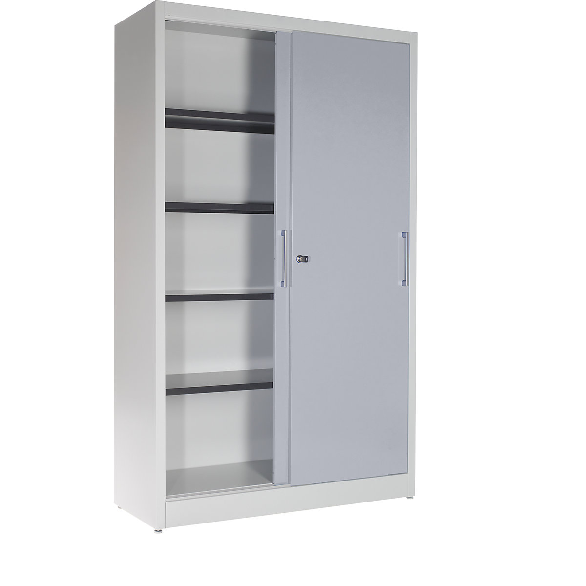 Sliding door cupboard – mauser, with 4 shelves, HxWxD 1965 x 1200 x 420 mm, light grey / white aluminium-8
