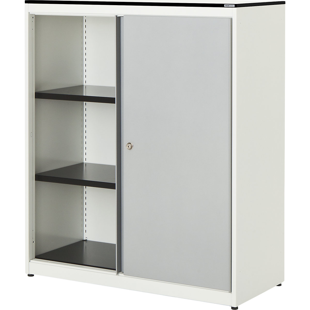 Sliding door cupboard – mauser, HxWxD 1168 x 1000 x 432 mm, solid core panel, 2 shelves, pure white / white aluminium / white-2