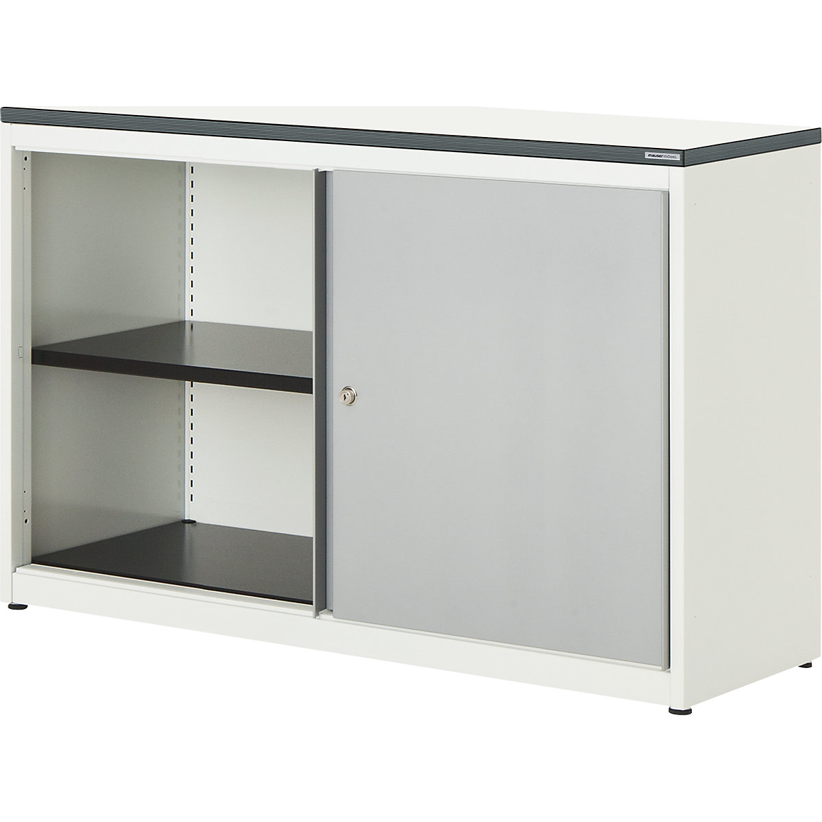 Sliding door cupboard – mauser, HxWxD 830 x 1200 x 432 mm, plastic panel, 1 shelf, pure white / white aluminium / white-7